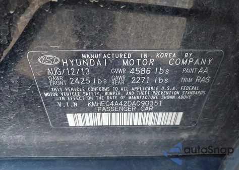 2013 Hyundai Sonata Hybrid Limited from USA, damaged, VIN KMHEC4A42DA090351